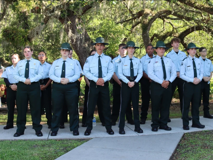 Explorer Post 409 cadets standing in formation in uniform